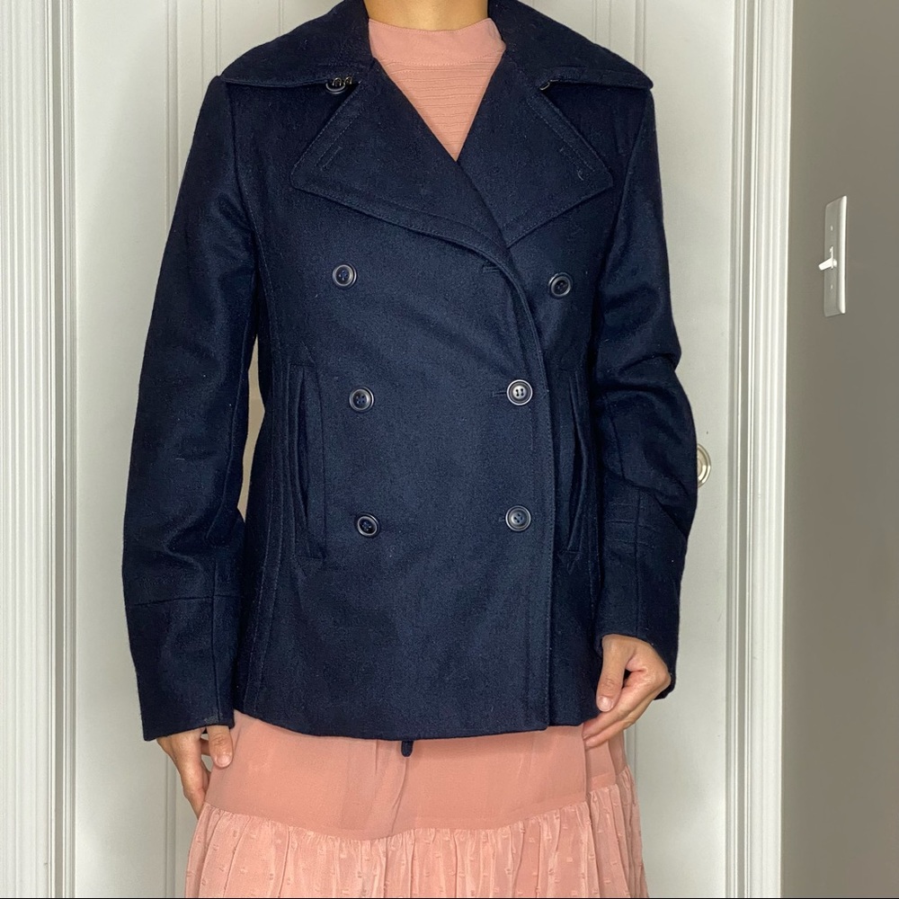 Sarah Jessica Parker Navy Wool Lined Pea Coat M